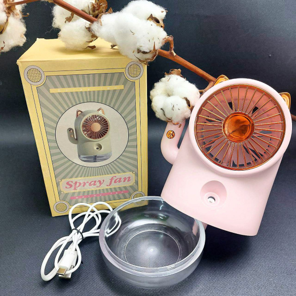 Настольный мини-вентилятор «Кошка» SPRAY FAN FY-80 (увлажнение и охлаждение, 3 режима обдува, USB)